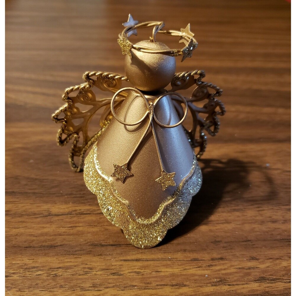 Metal 4"  Gold Angel With Wings Stars Figurine